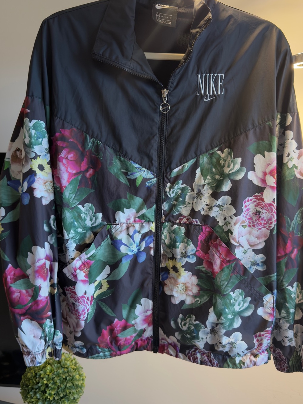 Nike Black Floral Bomber Jacket with Multicolor Blooms
